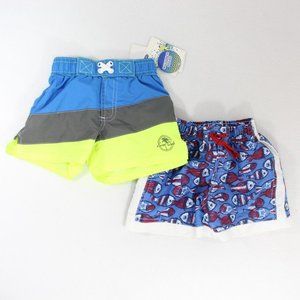 2 Pairs of Baby Boy Swim Trunks Swimsuits Size 12 Months Shorts Blue Red Yellow